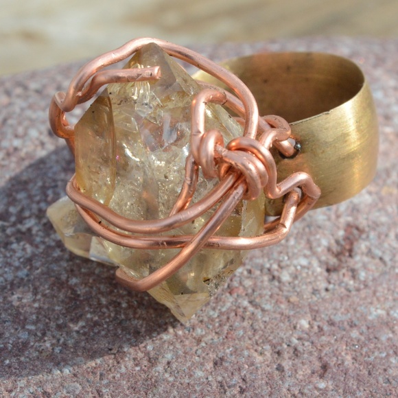 Conceptual Subculture Jewelry - Herkimer Diamond Quartz Copper Ring Size 6.5